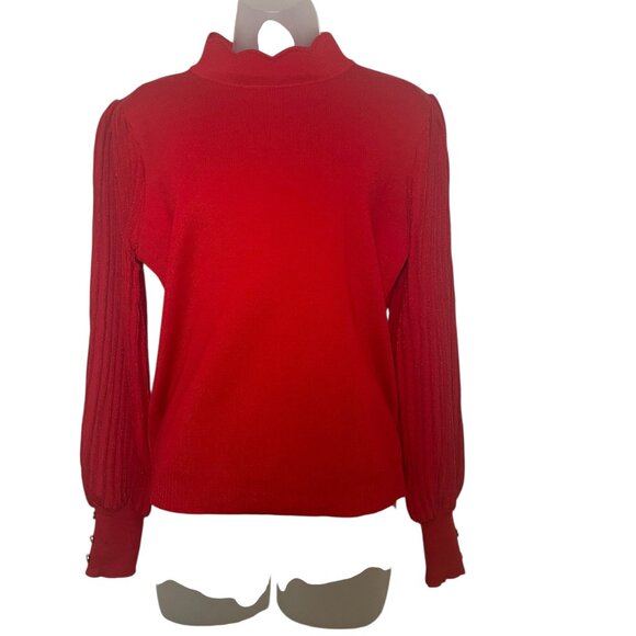 Nanette Lepore Red Mock Neck Sweater with Gold Button Cuffs NWT – Size Large - Picture 5 of 7
